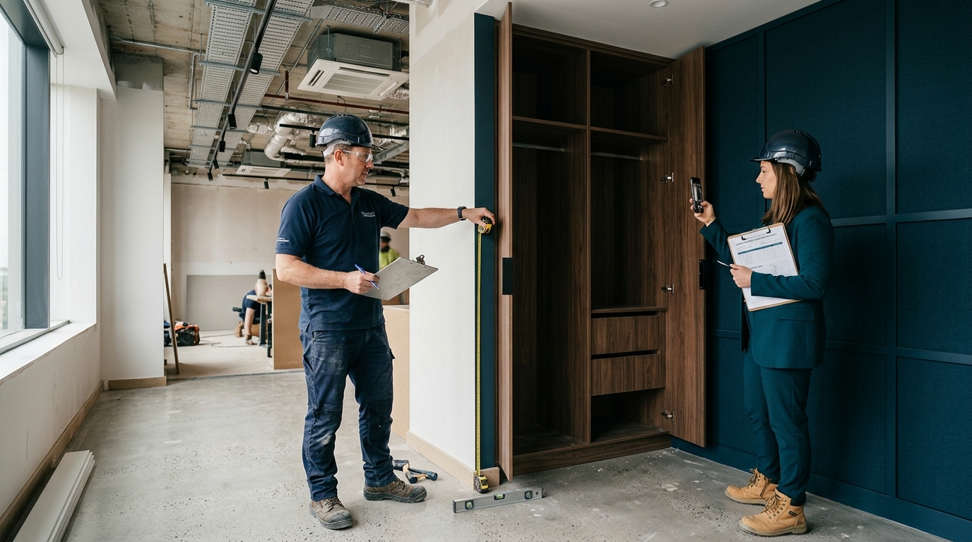 Giám sát và QS nghiệm thu hạng mục đã lắp đặt và ghi lỗi cần sửa tại công trình nội thất