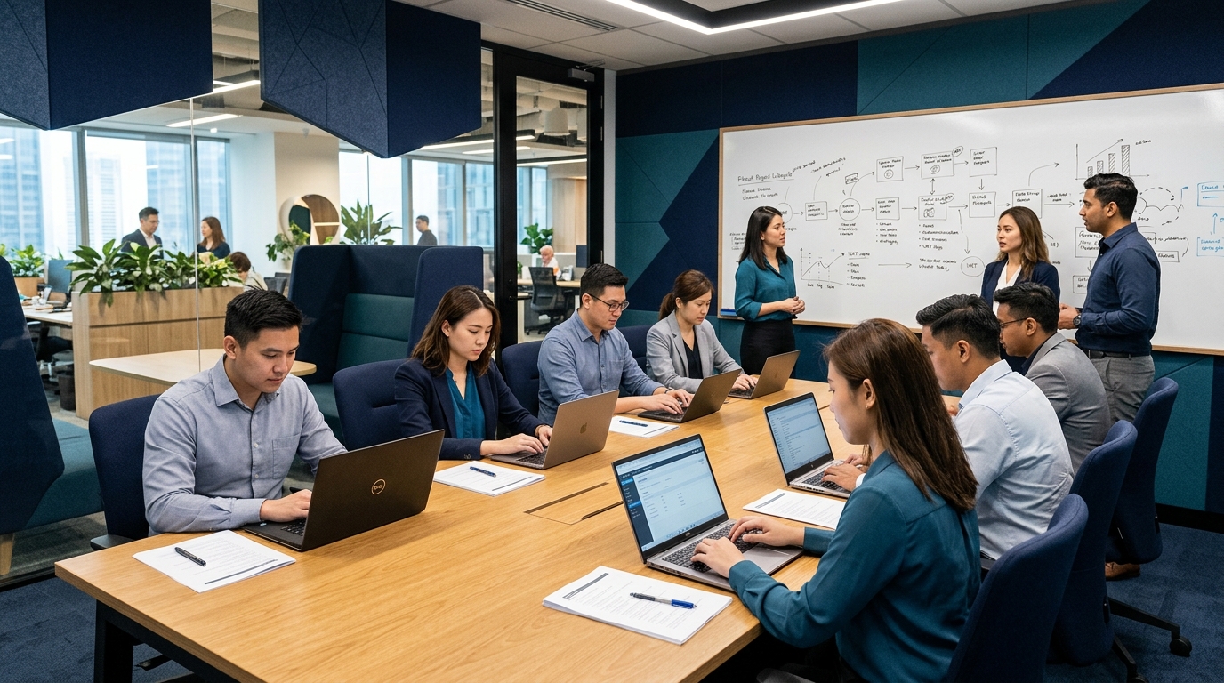 Đội ngũ doanh nghiệp nội thất chạy kiểm thử chấp nhận UAT trên hệ thống ERP mới