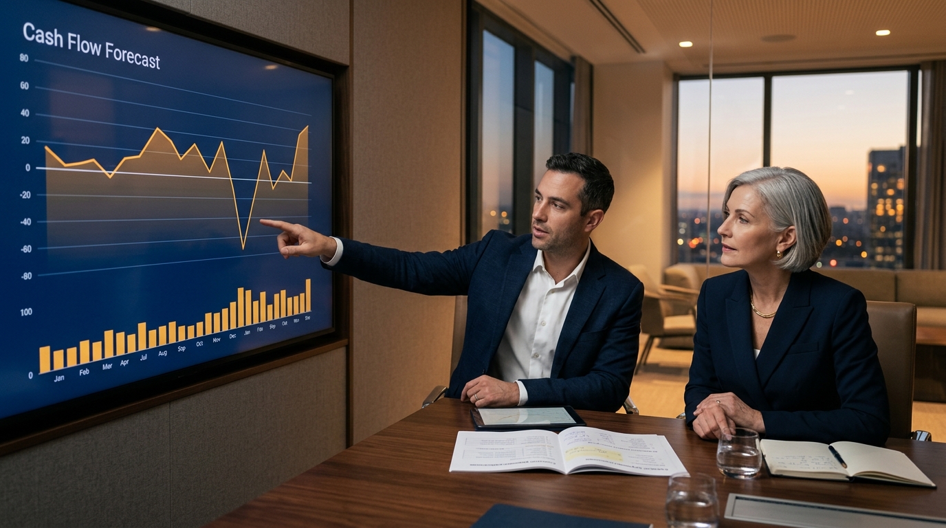CFO và PM rà dự báo dòng tiền theo mốc thanh toán hợp đồng thi công nội thất