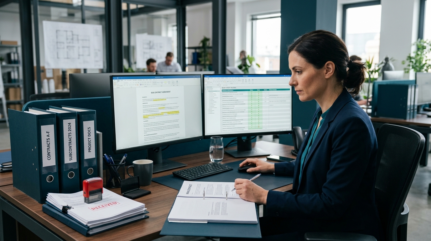 Mua hàng tổng thầu đối chiếu checklist back-to-back giữa hợp đồng phụ và hợp đồng chính