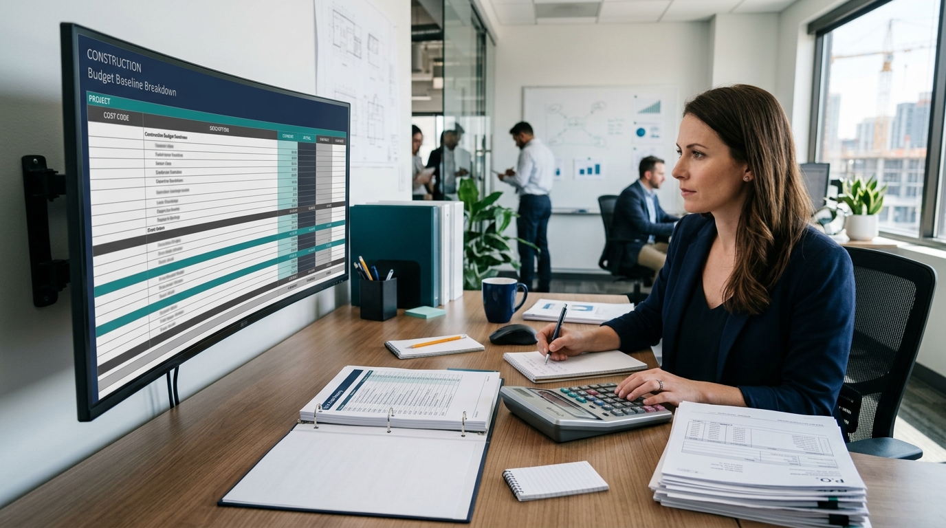 Bàn kiểm soát chi phí với biểu mẫu phân rã ngân sách baseline và danh mục cost code