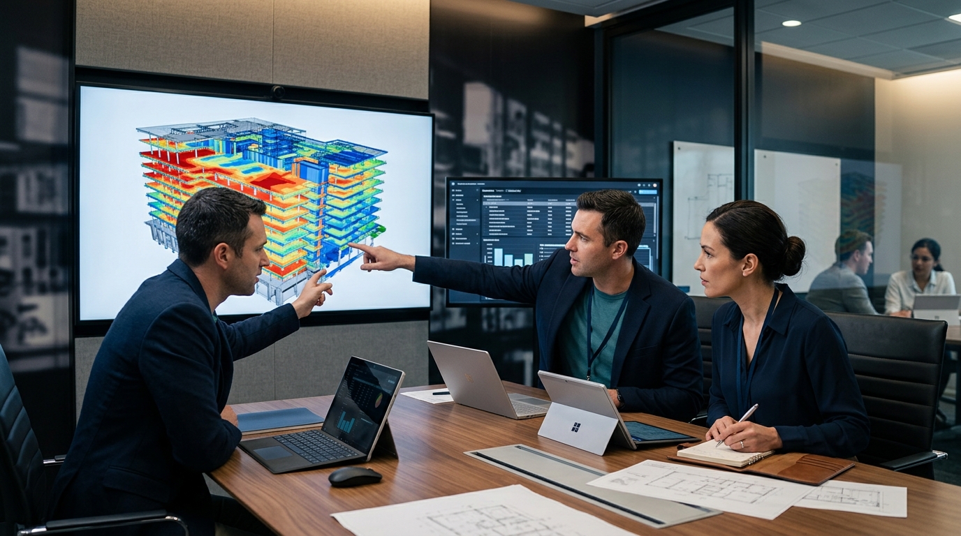 Phòng BIM của tổng thầu đọc mô hình 3D có lớp chi phí theo từng cấu kiện