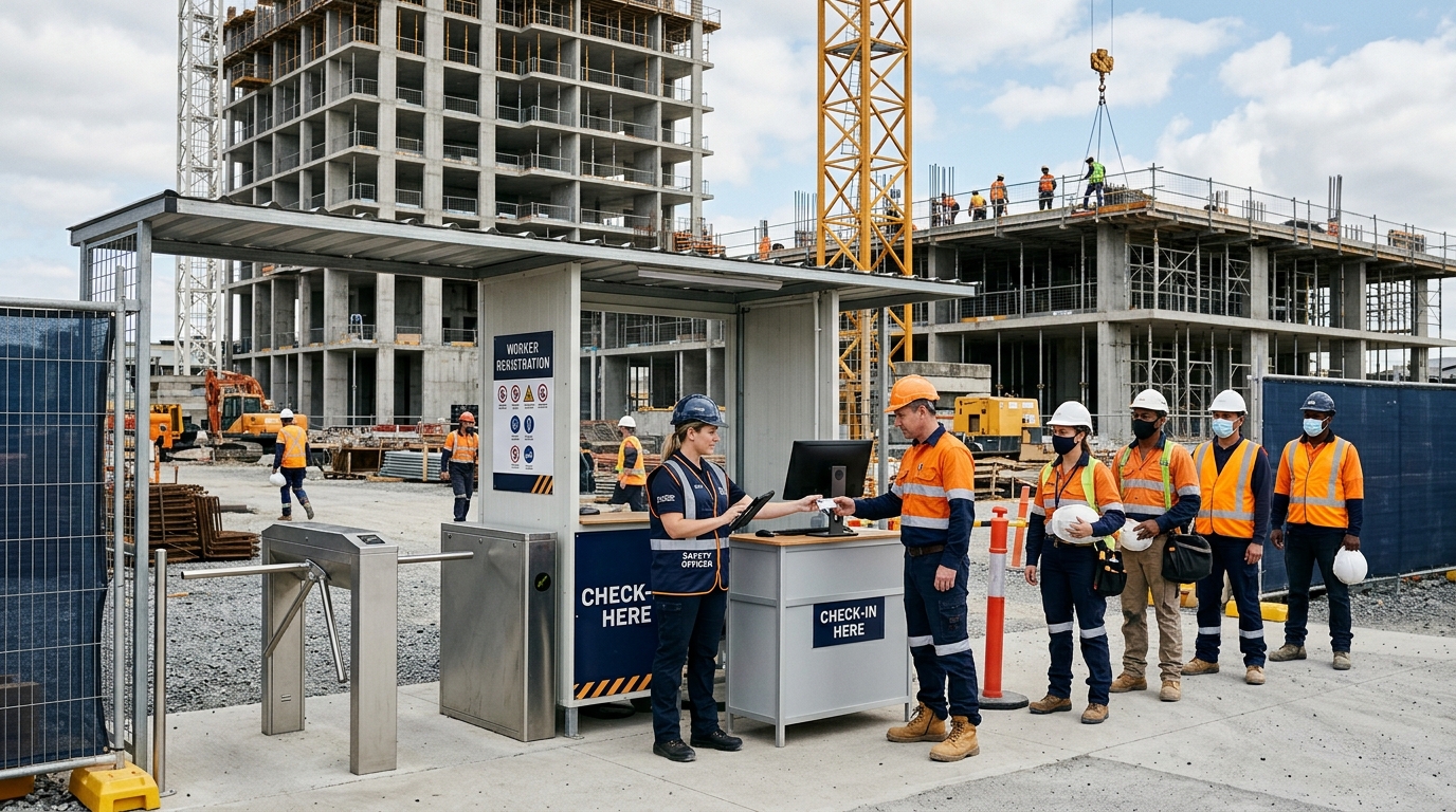 Điểm kiểm soát ra vào công trường đối chiếu người lao động với danh sách thầu phụ đã được duyệt