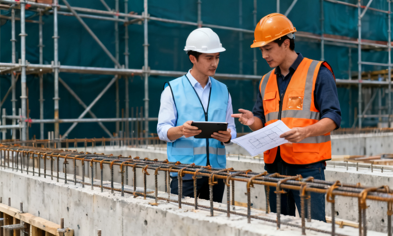 Buổi kiểm tra hiện trường giữa kỹ sư tổng thầu và tư vấn giám sát, đối chiếu bản vẽ với hạng mục đang thi công