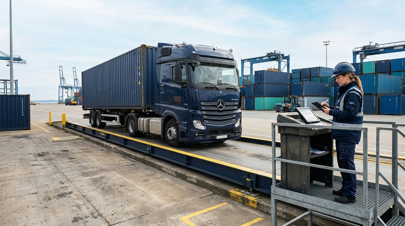Trạm cân tại cảng cân container hàng để xác định VGM kiểm chứng