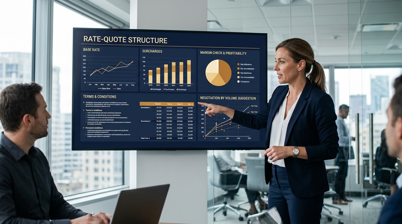 Màn hình cấu trúc báo giá: cước cơ bản, phụ phí, điều kiện và kiểm tra biên