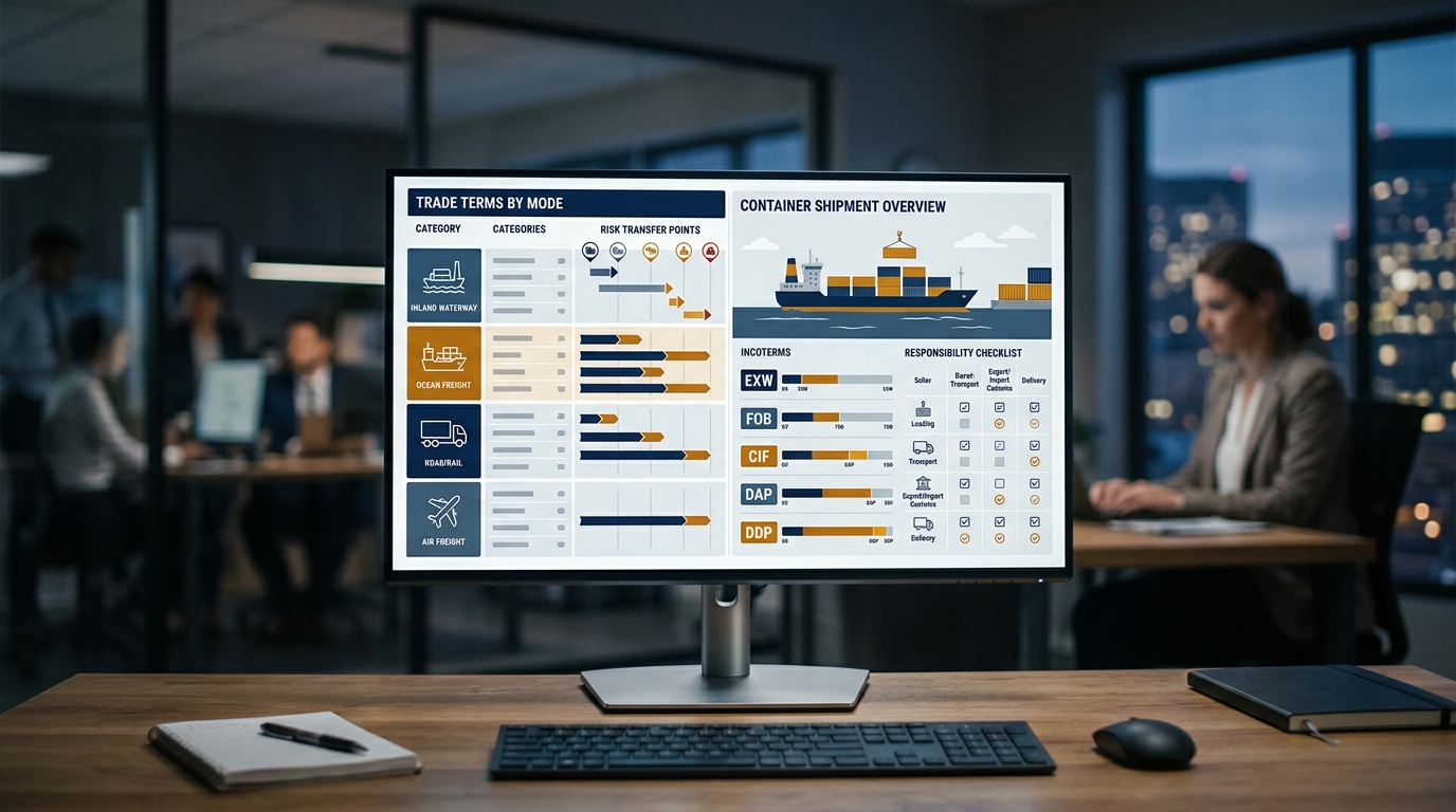 Màn hình nhóm điều kiện Incoterms theo phương thức với điểm chuyển giao rủi ro
