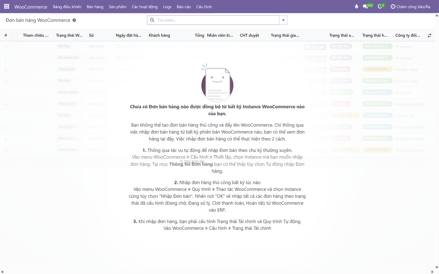 Đơn hàng WooCommerce đồng bộ về Odoo