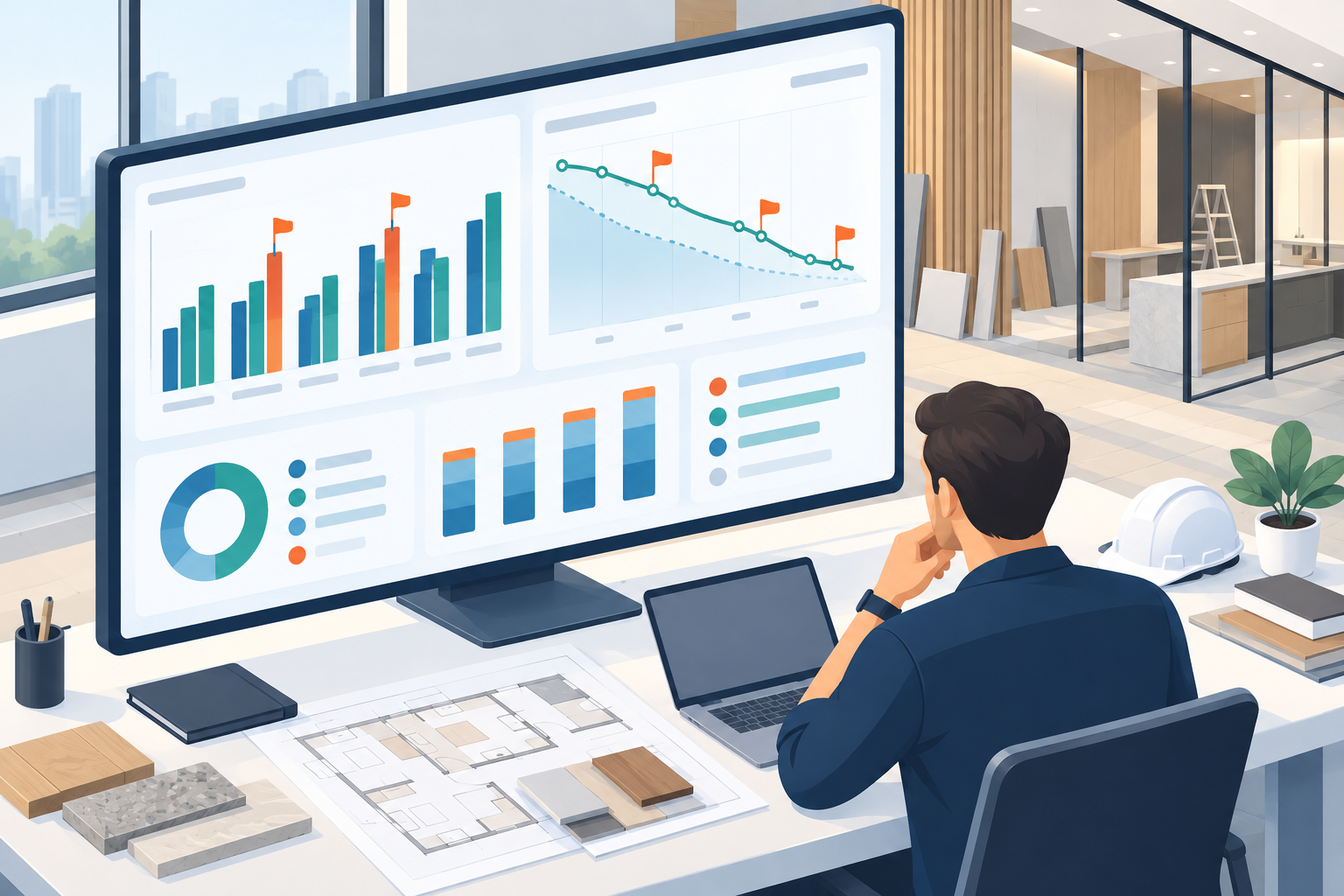 Dashboard Cost Control cho dự án nội thất — vòng kiểm soát Budget, Committed, Actual, Forecast