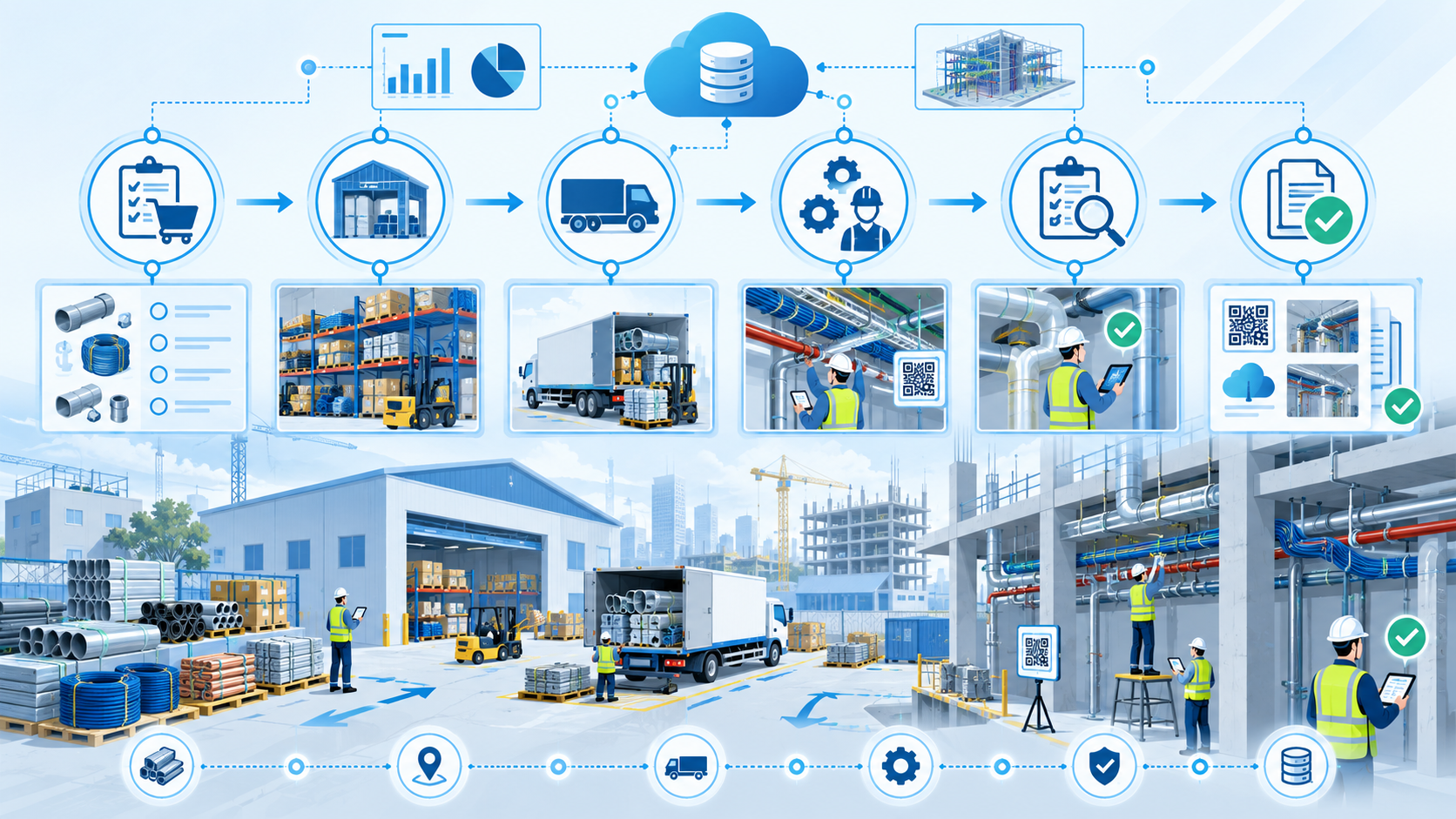 Luồng vật tư MEP từ nhận hàng, vị trí kho đến cấp phát cho tổ đội