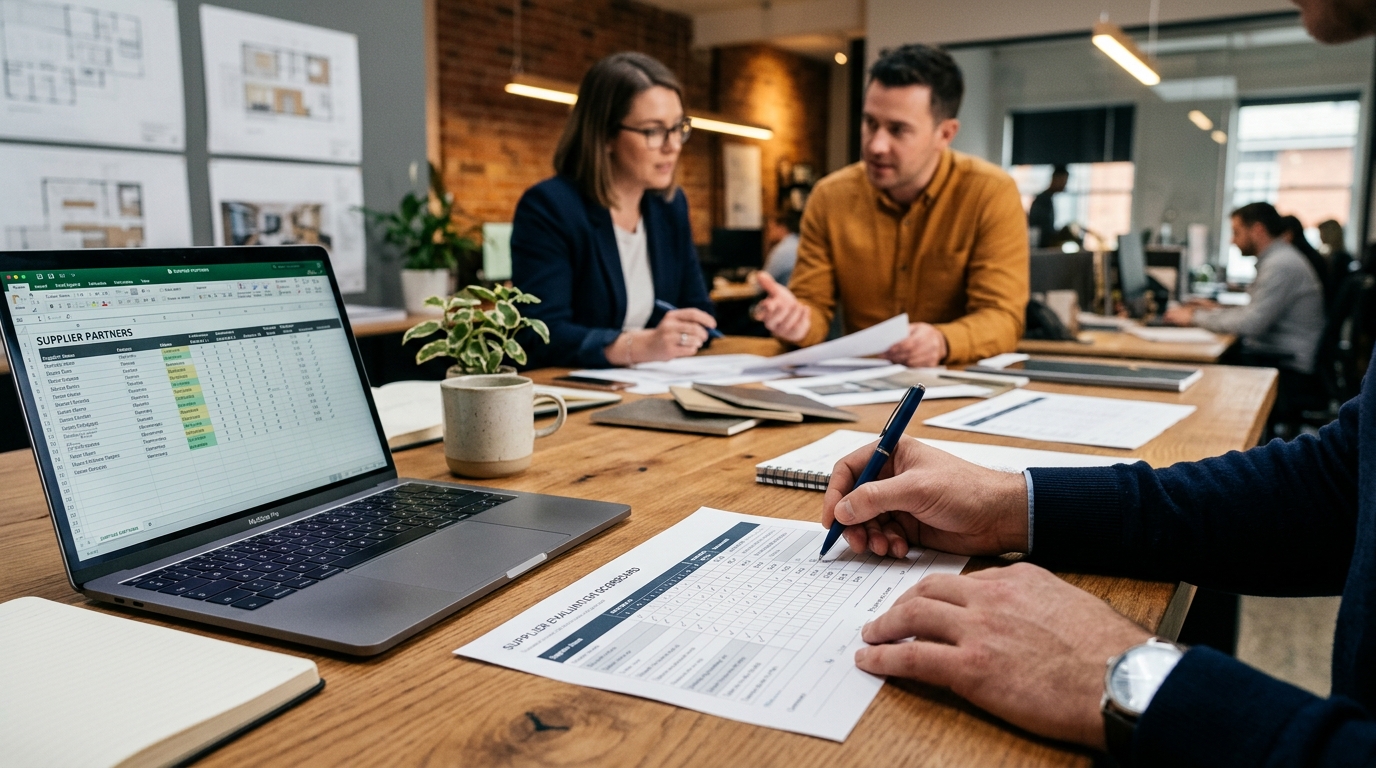 Scorecard nhà cung cấp chấm điểm theo trọng số giá, chất lượng, thời gian giao và điều kiện thanh toán