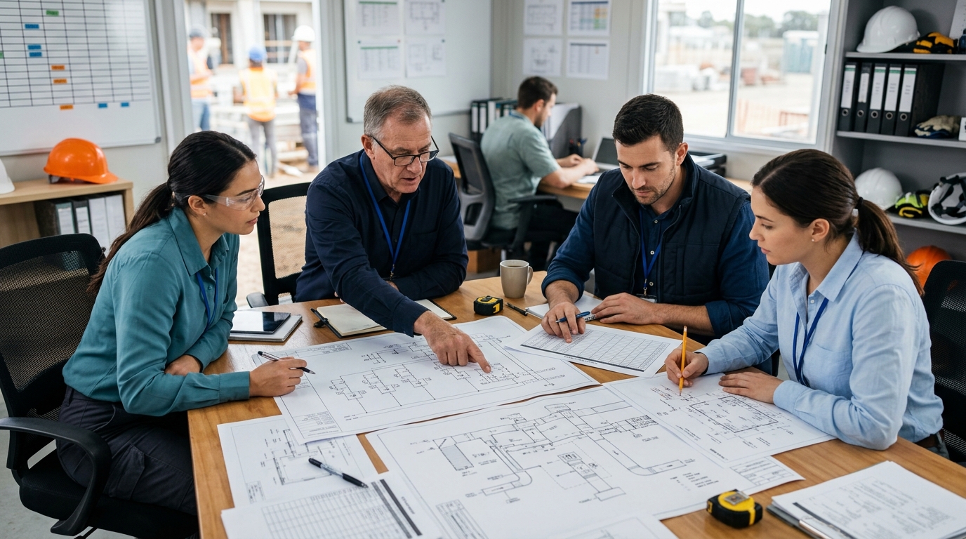 Kỹ sư MEP rà soát shop drawing và sổ theo dõi RFI tại văn phòng công trường