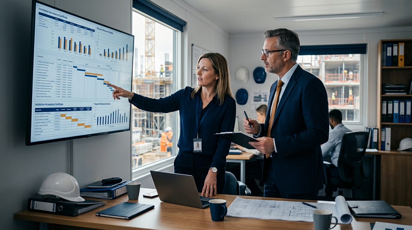 PM và Commercial rà soát biên bản nghiệm thu cùng lịch mốc thanh toán