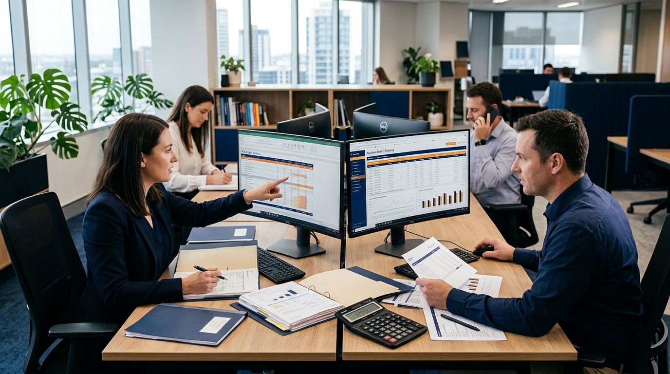 Procurement và QS đối chiếu BOQ với ngân sách và đơn mua hàng