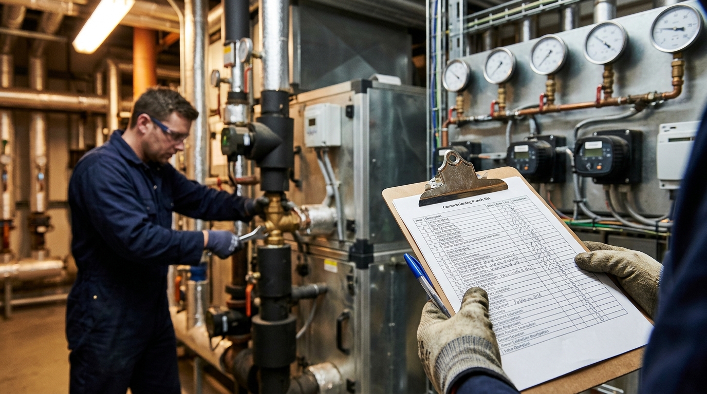 Danh sách punch list commissioning gắn tại cụm thiết bị xử lý gió AHU
