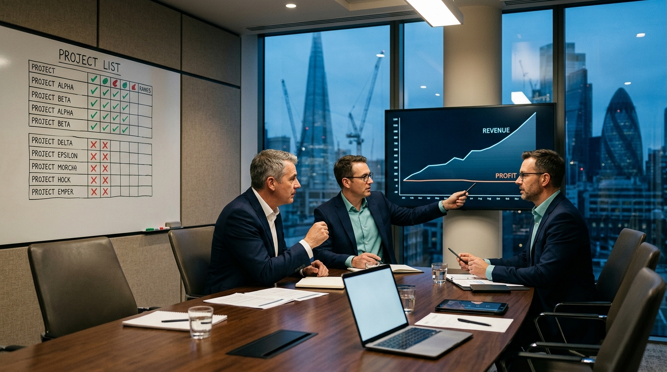 CEO và CFO tổng thầu nhìn biểu đồ doanh thu tăng nhưng lợi nhuận đứng yên qua các năm